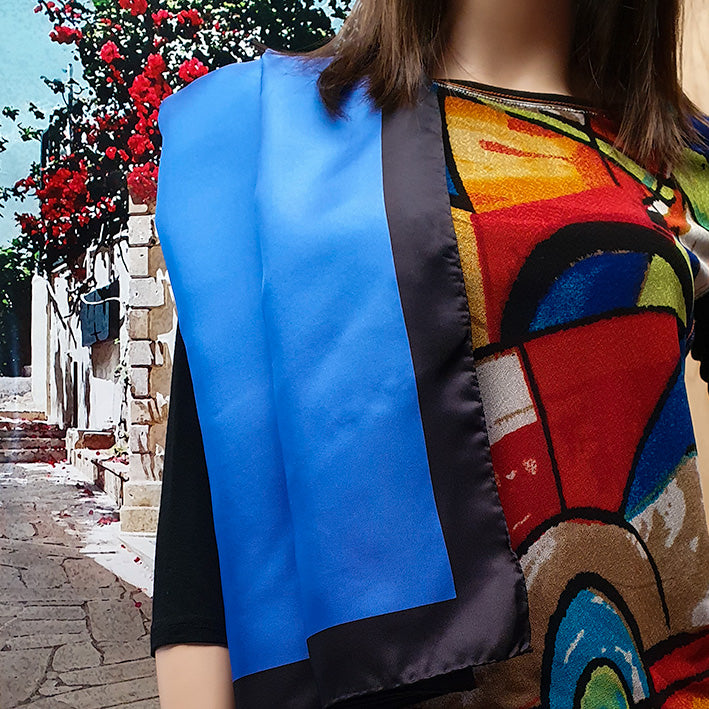 Border Scarf, Cobalt/Black