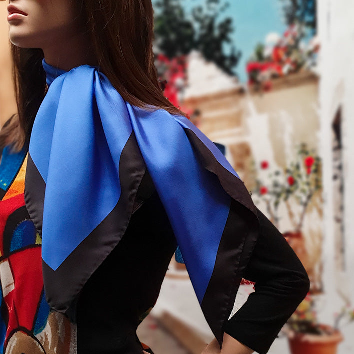 Border Scarf, Cobalt/Black